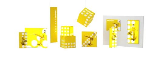 Modulare LED-Textilrahmen, Deckenhänger & Leuchtwürfel